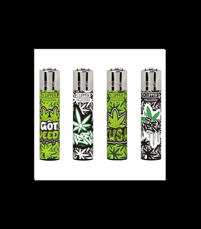 p-10872-10873-v7 Briquet Clipper Graffiti Leaves — Lot de 4, rechargeable butane – Image 1