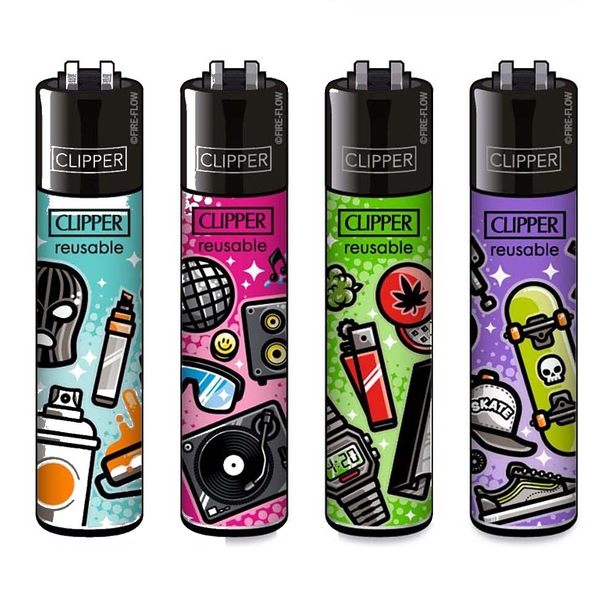 p-23234-26433-v7 Briquet Clipper Subculture Pattern — Lot de 4, rechargeable butane – Image 1