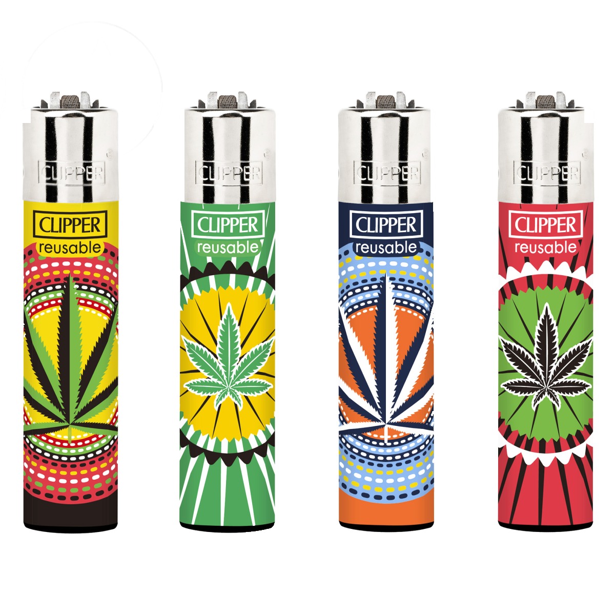 p-26012-26008-v7 Briquet Clipper Weed Circle 620-623 — Lot de 4 motifs, rechargeable butane – Image 1
