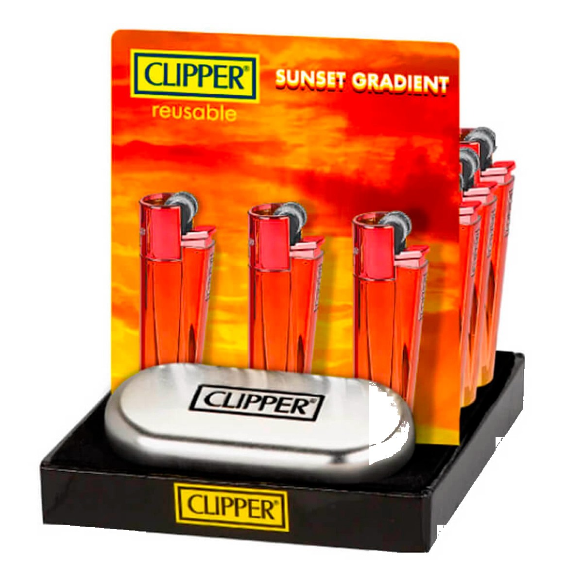 p-26110-26153-v7 Briquet Clipper Metal Sunset Gradient — Métal premium rechargeable – Image 1
