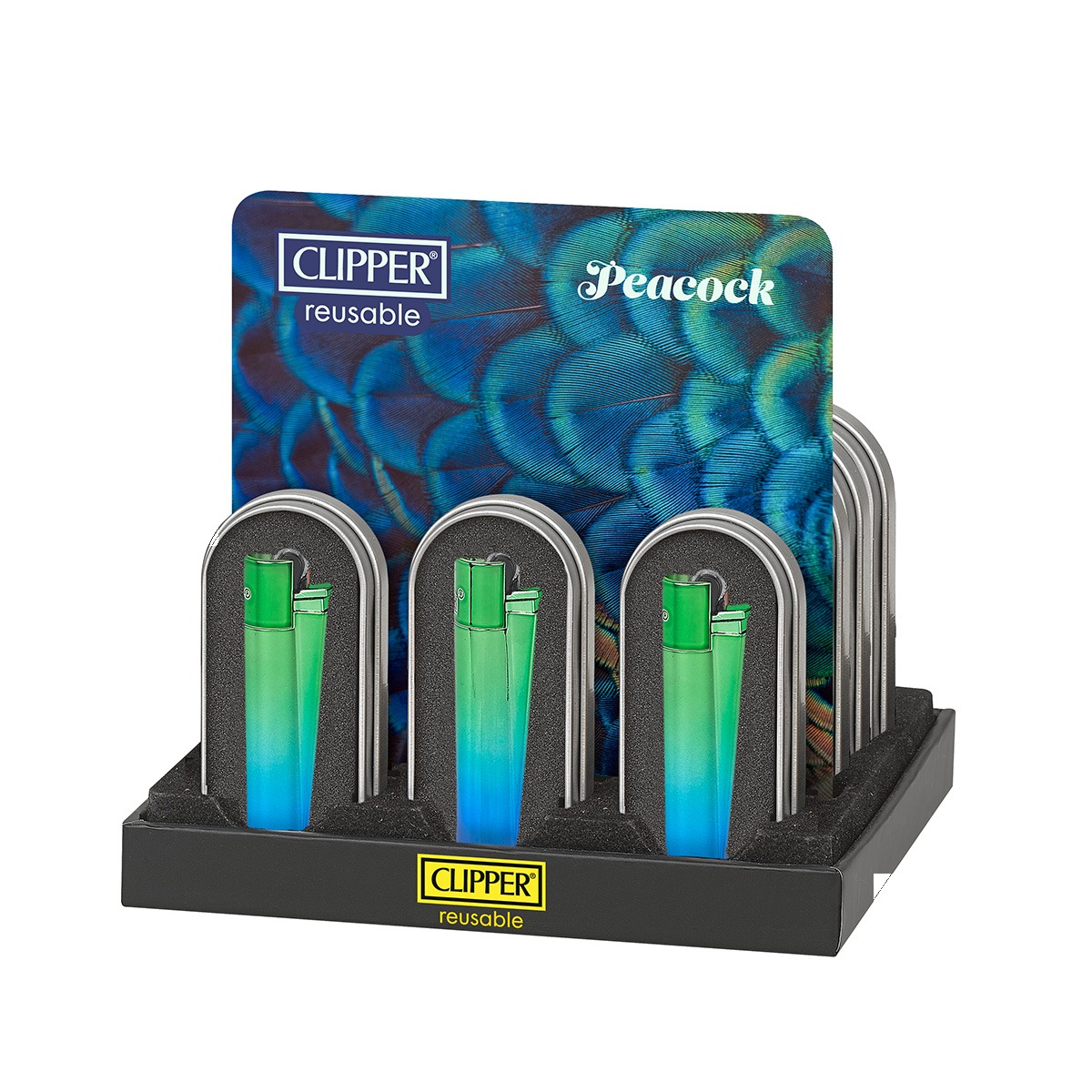 p-26125-26120-v7 Briquet Clipper Metal Peacok Gradient — Métal premium rechargeable – Image 1