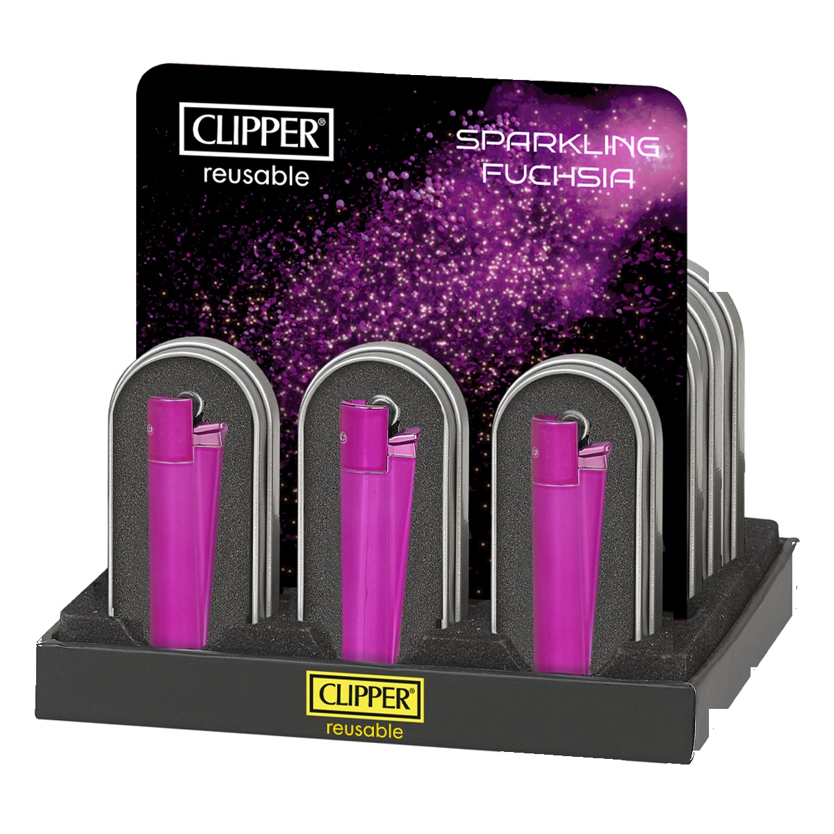 p-26126-26121-v7 Briquet Clipper Metal Fuchsia — Métal premium rechargeable – Image 1