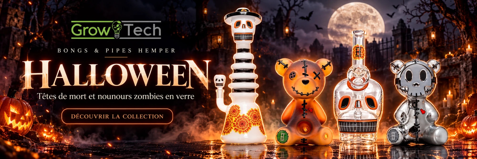 Halloween : bongs et pipes Hemper en verre, têtes de mort et nounours zombies | GrowTech